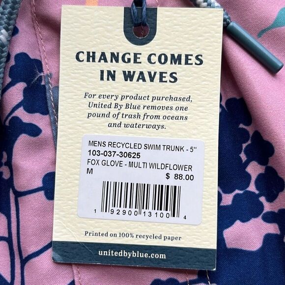 NWT United by Blue Recycled Tropical Floral Unlined Swim Trunk Mens Medium 5 Ins - Picture 2 of 9